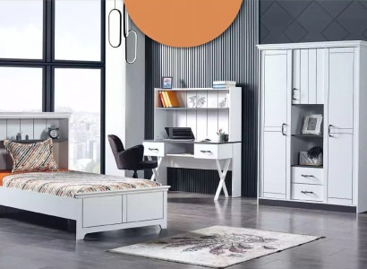 Kinderzimmer Schlafzimmer Komplettes Set Bett Schreibtisch Kleiderschrank 3tlg.